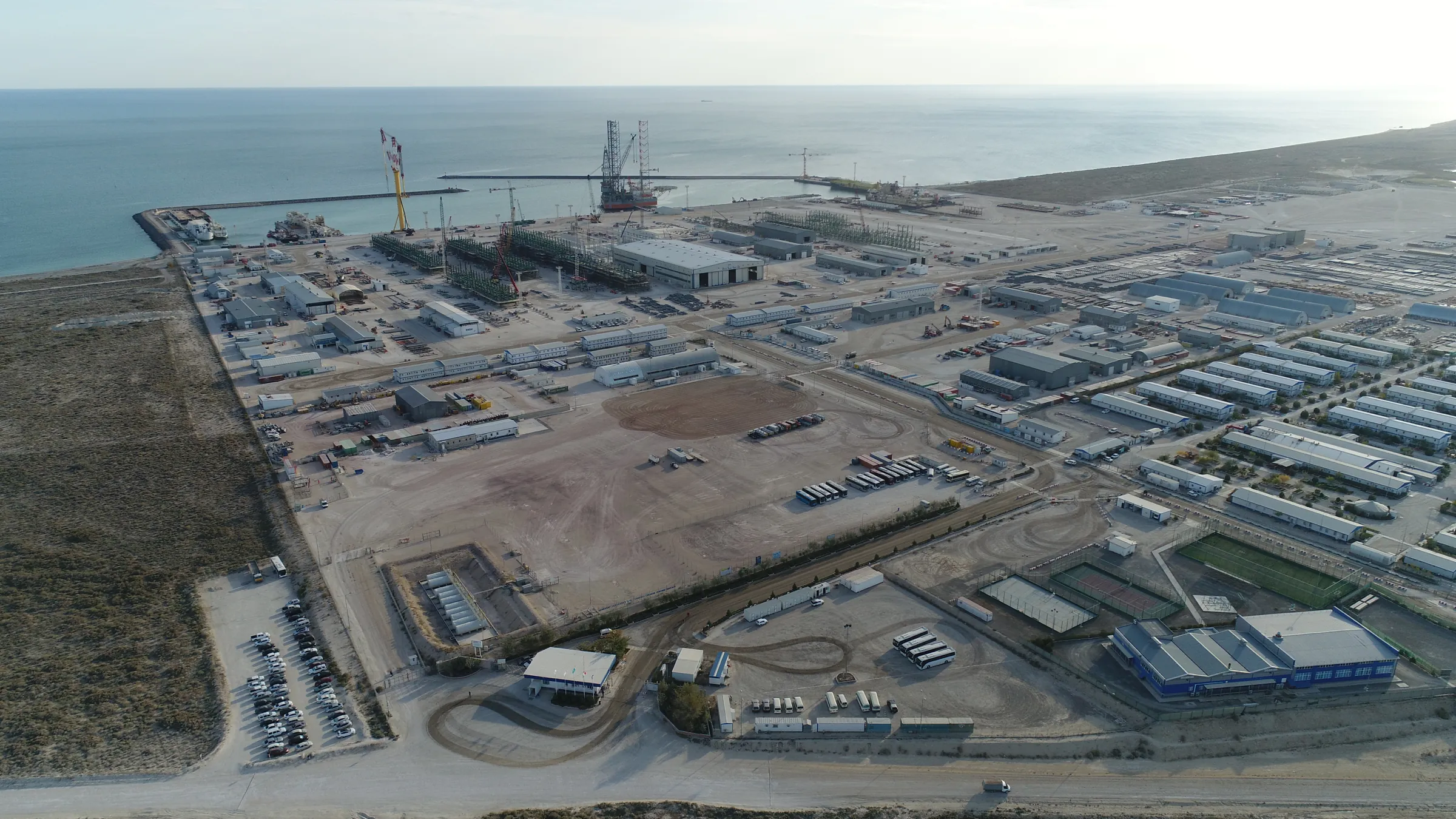 ERSAI yard and port at Kuryk, aerial view