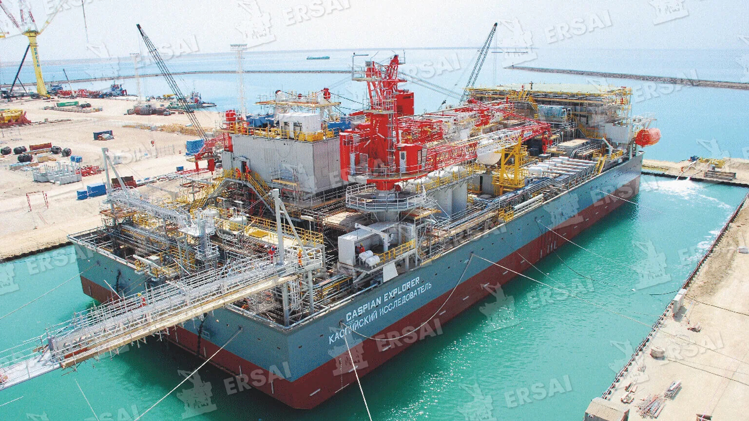 Construction of the Caspian Explorer drilling rig barge